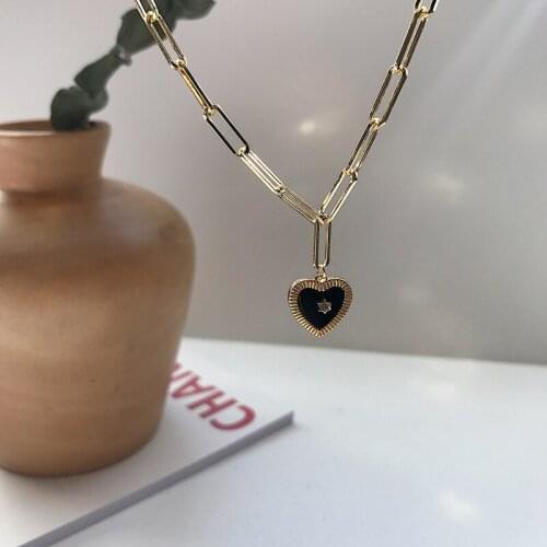 925 Sterling Silver Natural Black Agate Heart Pendant 18k Gold Necklace Star Minimalist Necklace for Women Birthday Jewelry Set