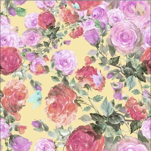 LEO&LIN Yellow red rose Large Flowers Polyester Chiffon European Yarn Air Layer Digital Printing Fabrics 50cm
