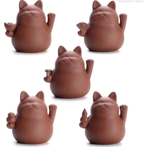 Cute Lucky Cat Tea Pet Desktop Ornaments Handmade Ceramic Wealth Cat Tea Pet HX6D