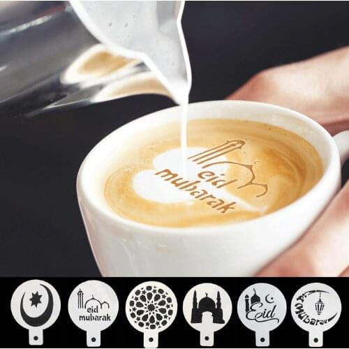 Reusable PET Eid Mubarak Coffee Molds Cookie Biscuit Stencils Cake Mold Ramadan Mubarak Muslim Islamic Festival Party DIY Decor