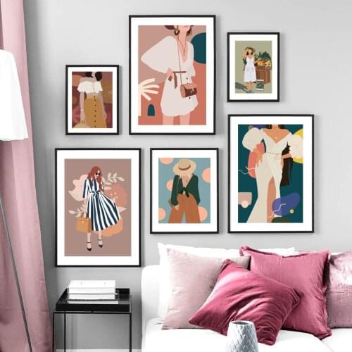 Fashion Girl Landscape Flower Palm Plants Nordic Posters And Prints Wall Art Canvas Painting Wall Pictures For Living Room Decor
