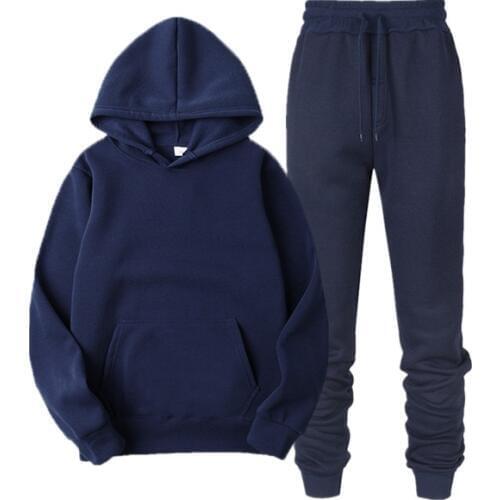 Fashion Mens Sports Suit Solid Color Street Men Casual Hoodies Suit Comfortable Simple Male Suit
