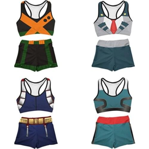 My Hero Academia Bakugou Katsuki Cosplay Sportwear Summer 3D Print Vest Crop Top Shorts Two Piece
