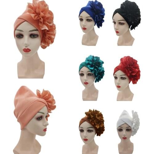 Muslim Women Stones Turban Hat Inner Bonnet Indian Ready Head Wrap African Auto Geles Aso oke Headtie Hat Cap With Flower Bonnet