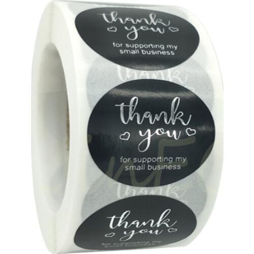 500pcs Silver Thank You Stickers for Supporting my business Black Paper Seal Label Sticker for Christmas Gift Packing Stationery