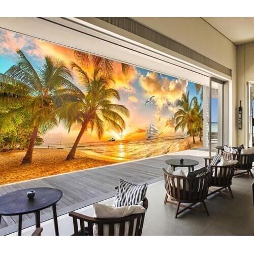 Bacaz Custom 3D Photo Wallpaper Beach Sea View Coconut Trees 3D Wall Painting Living Room Sofa TV Background Mural Wall Paper