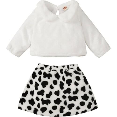 Newborn Baby Girl Clothes Doll Collar Flannel Warm Tops Cow Speckle Skirt Set Outfits 6 9 12 18 24 Months vetement bebe fille