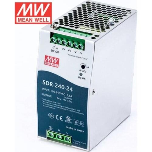 Original Mean Well SDR-240 series meanwell DC 24V 48V 240W Single Output Industrial DIN Rail with PFC Function Power Supply