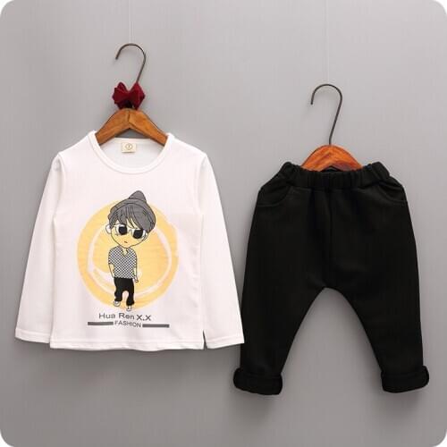 Autumn New Pattern 2016 Korean Male Childrens Garment Lovely Cartoon Boy Long Sleeve T-Shirt Underpant Long Pants 2 Pieces Suit