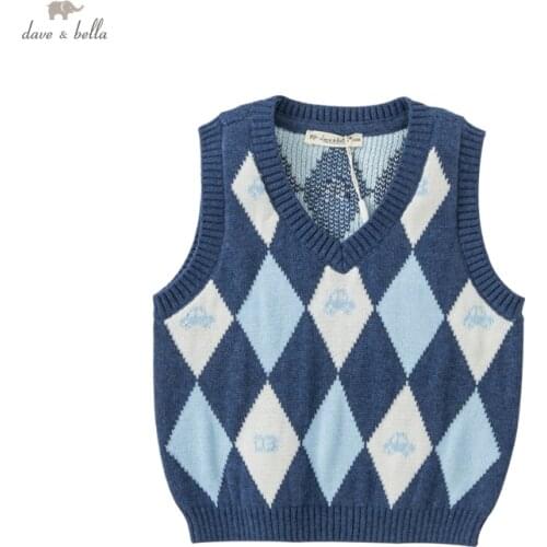 DBH18019 dave bella autumn baby boys causual plaid knitted coat children fashion sleeveless vest