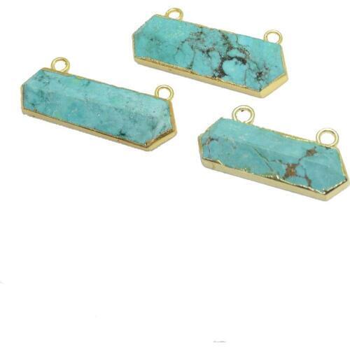 Blue gem stone pendant connector for women necklace 2020 fashion jewelry turquoises Lava Geometric hexagonal long pendulum jewel
