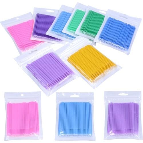 100pcs/Bag Colorful Disposable Mini Brush Eyelashes Extension Swabs Bulk Grafting Lashes Cleaning Makeup Tool Swab Cotton Sticks