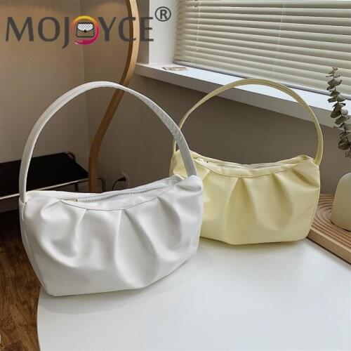 Portable Street Travel Solid Color Zipper Cloud Handbags Fashion Pleated Design PU Leather Shoulder Underarm Womens Bag