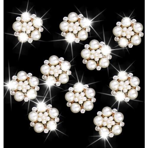 Nishine 5PCS Flower Pearls Rhinestones Buttons Metal Wedding Invitations Decorate Button Trinket Hair Flower Center Accessories