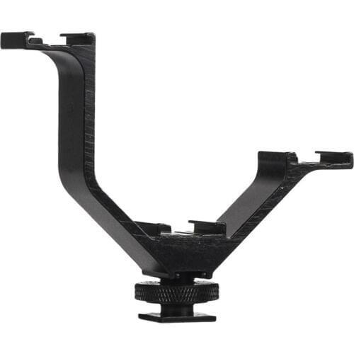 Qeento12.5cm Triple Shoe V-Bracket V-Shape Wide 3 Hot Cold Shoe Bracket for Flash Speedlite Micophone Led Light