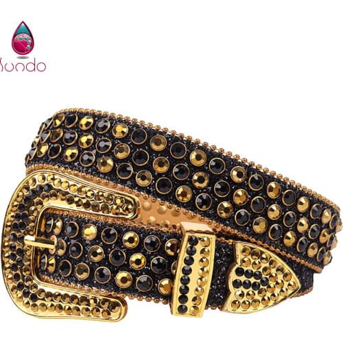 Fashion Diamond Studded Belt Western Cowboy Jeans Sparkle PU Leather Bling Belt Luxury Designer Rhinestone Belt for Women Man