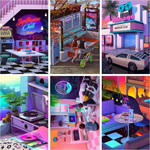 80s Game Synthwave Retro Poster Cartoon Poster Abstract Minimalist Wall Art Canvas Print Famous Painting Modern Decor Pictures