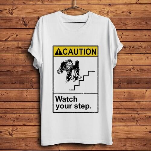 Robot ED 209 falling down on stairs cool t shirt homme short sleeve white casual men tshirt unisex streetwear tee