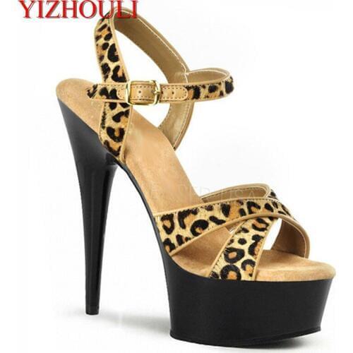 Leopard Print High Heels Womens Sandals 2018 Summer Women Summer Shoes Platforms Heels Crystal Shoes Sexy
