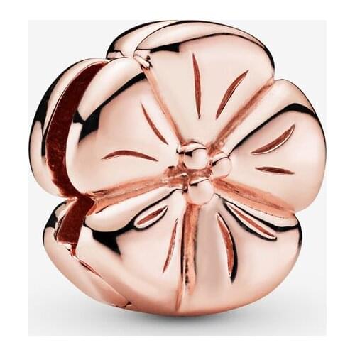 Silver 925 Jewelry Beads Rose Golden Flower Clip Fit Original Pandora Bracelets Women DIY Fashion Gift