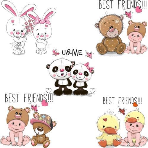 Iron on Patches Cute Small Animal Bear Rabbit Thermo Transfer for Clothes Decor Kids DIY Tops Badges Backpack Stickers T-shirt E