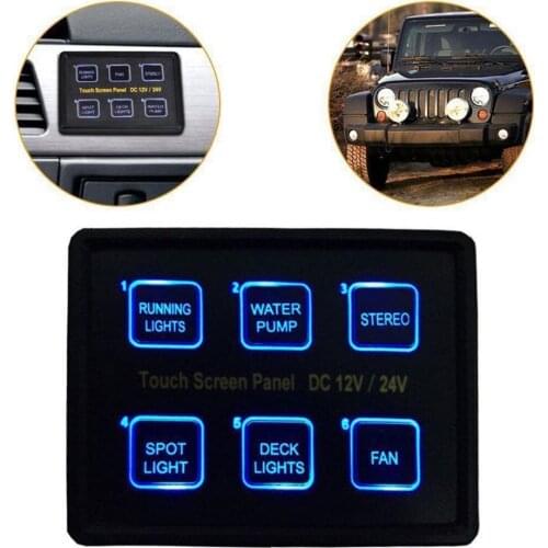 Universal 6-Gang Touch Switch Panel Box Blue LED Screen 12V/24V Car Marine Boat