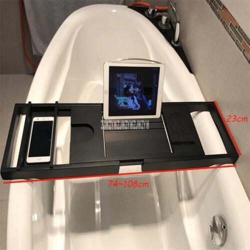 Retractable Bathtub Rack Support Bamboo Bath Rack Multifunction Tub Caddy Tray Organizer Shelf Bridge Wine Glass Book Holder