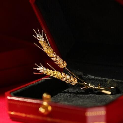 Luxury Cubic Zircon Wheat Ear Brooch Collar Pins For Suit Shining Womens Brooches 2021 Ins Style Jewelry Wholesale