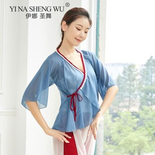 Women Classical Dance Shirt Body Rhyme Gauze Chinese Dance Practice Clothes National Modern Dance Cardigan Performance Tops New