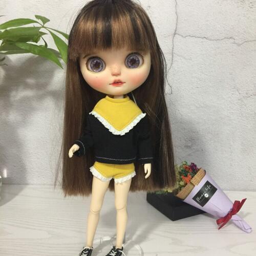 T02-X369 gift girl Blyth Doll clothes 30cm 1/6 dolls Azone Accessories clothes matching color shorts casual suit 2pcs/set