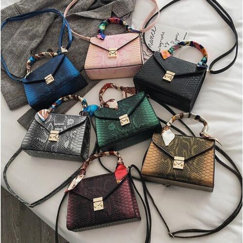 Womens bag 2021 new PU leather solid color shoulder small square bag hit color snake pattern handbag shoulder shoulder bag