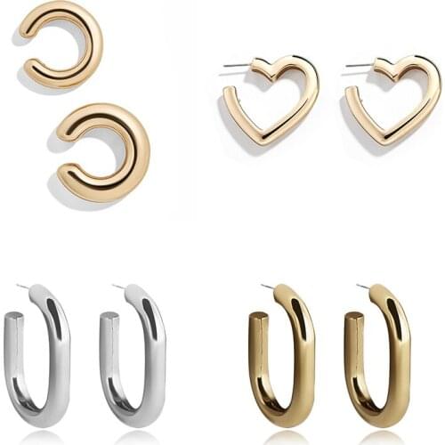 DoreenBeads Minimalist Punk Glossy Heart Hollow Earrings Gold Color Silver Color Overlay New Fashion Punk Women Party,1 Pair