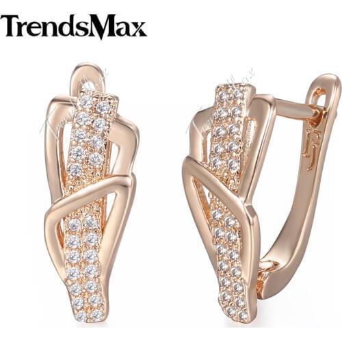 Womens Earrings Paved Clear Cubic Zircon 585 Rose Gold Earrings Woman Valentines Gifts for Women Party Wedding Jewelry KGE156