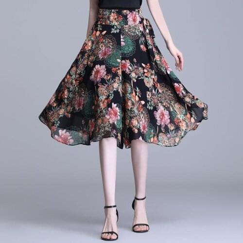 Seven-Point Chiffon Wide Leg Trousers Thin Culottes 2021 Summer Colors Womens Plus Size Printed Floral Loose Crop Pants zh1042