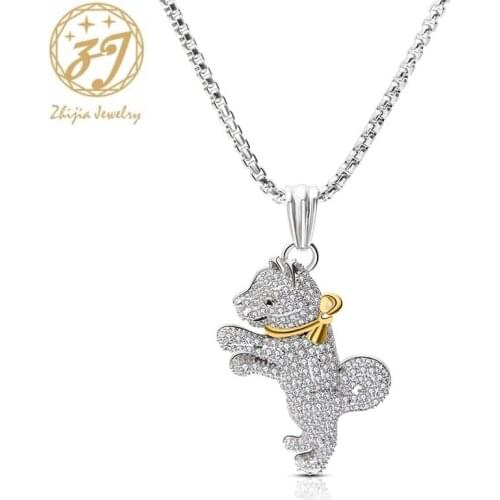 Zhijia popular cute silver color rhinestone crystal cartoon animal dog women men pendant necklace animal lovers gifts