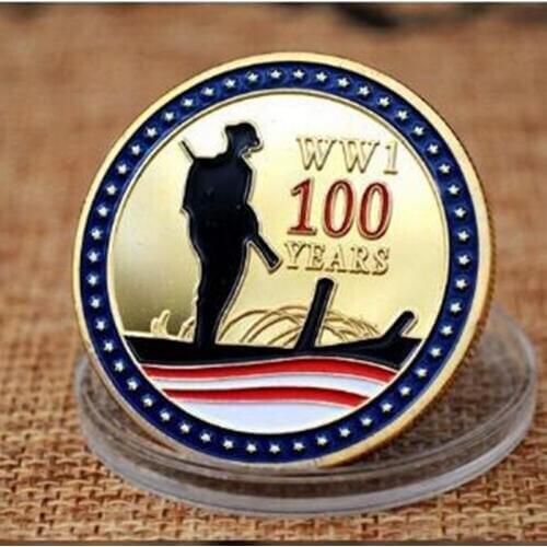 5 pcs SLMTTG 24K real gold plated first world war 100th anniversary soldier memory 40 mm badge collectible decoration coin