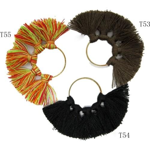 1pair Tassel earring charms 20mm mixed color silk tassel in gold color round brass loop pendant