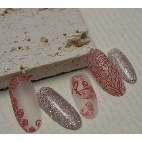 1 Pc Red White Black Embossed Lace Nail Stickers 3D Nail Art Acrylic Adhesive Decals Fashion Fake Nails Decoration Manicure Tool
