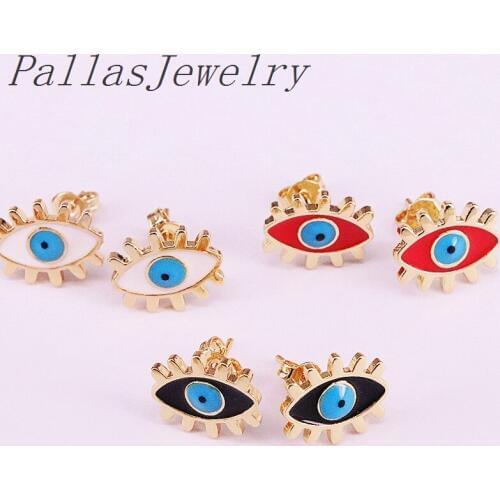 10Pairs, Hot Sale Gold Filled Enamel Eyes Charm Stud Earrings For Women Fashion Jewelry