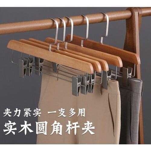 10pcs/lot Wooden Pants Hangers with Metal Clips Solid Wood Jeans Skirt Hanging Rack 360° Swivel Hook Clip Hanger for Trousers