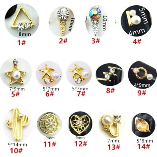 10pcs/lot Japan Korea 3D Nail Art Accessories Metal Leaf Nail Decorations Charm Alloy Nail Parts with Glitter Crystal Pearl