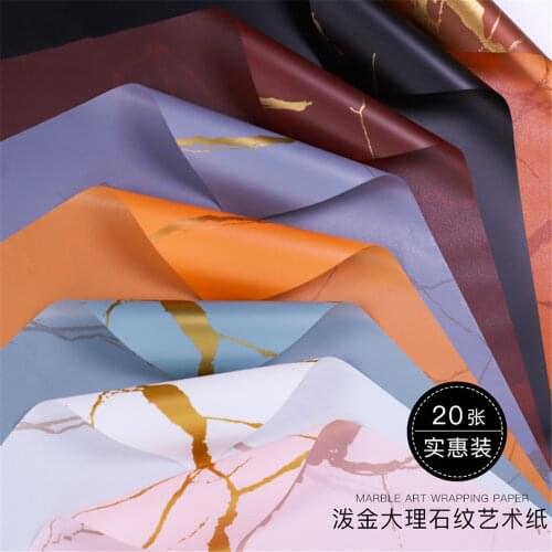 20pcs Gold Foil Marbling Art Paper OPP Floral Wrapping Film Flowers Wrapping Paper Flower Shop Roses Bouquet Packaging Material