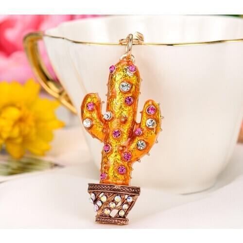 3D Simulation Green Plant Cactus Potted Keychain Women Girls Lovers Car Key Ring Gift Bags Crystal Pendant Couple Key Chain