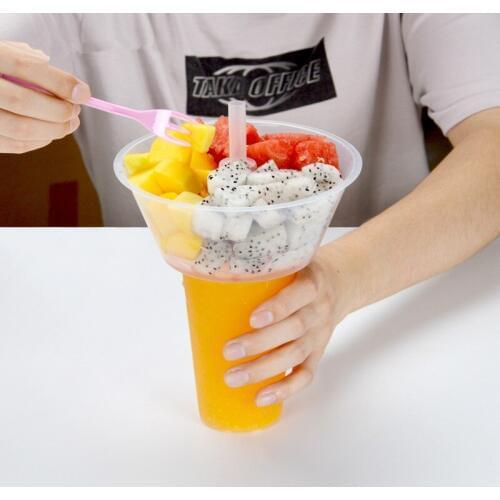 50pcs High quality couple birthday party favors drinking cup 400ml 500ml milk tea coffee thick plastic cups with snack plate