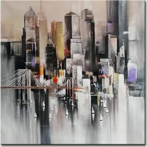 Abstract Home Decor Wall Art City Buildings Oil Painting on Canvas for Pub, Beer Bar, Hotel , Office Room Decoration Hand Made