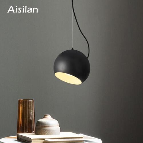Aisilan Nordic LED pendant light round metal for living room bedroom kitchen black Modern style AC85-260V 5W warm white