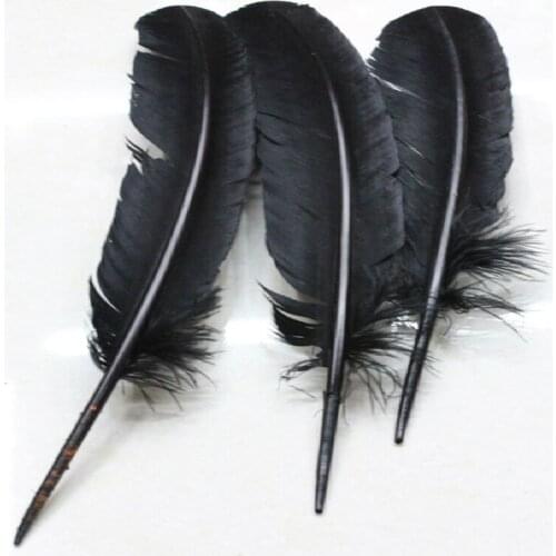 Free shipping 50pcs wholesale 25-30cm black color real natural turkey feathers plumes hair extensions goose feather for sale