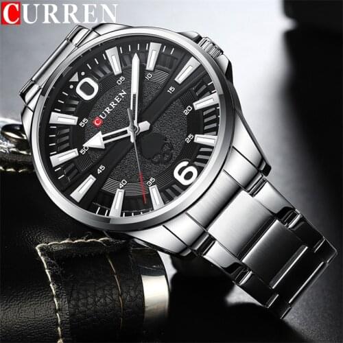 CURREN Sport Men Watch Top Luxury Brand Military Waterproof Skull Male Clock Silver Stainless Steel Quartz Man Wristwatch 8389