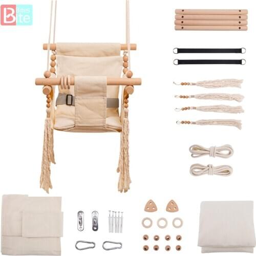 Baby Garden Swing Chair Hanging Wood Children Kindergarten Toy Outside Indoor Small Basket Beige Swing for Children Baby Toys