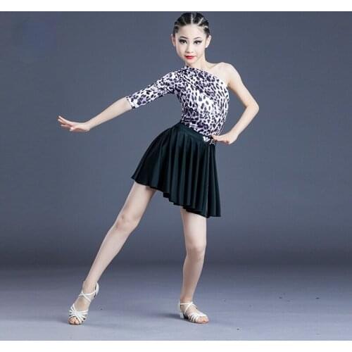 Kids Girl 2021 Summer Split Leopard Print New Girls Latin Dance Dress Leotards Skirts Suit Competition Performance Practice Wear